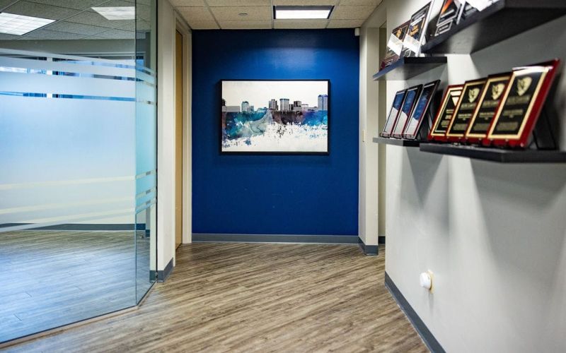 Hallway at McCormick Law & Consulting with Norfolk skyline art